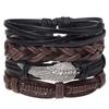 Retro Woven Cowhide Leather Men's Bracelet Set - European & American Handmade DIY Knot