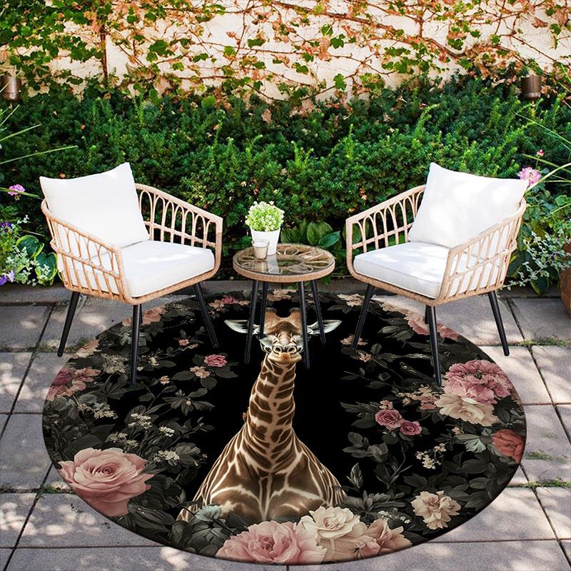 Giraffe & Flamingo Pattern Round rug,Carpet Rug for Living Room Bedroom Playroom ,Non-slip Floor Mat,Holiday Gifts and Birthday Gifts.