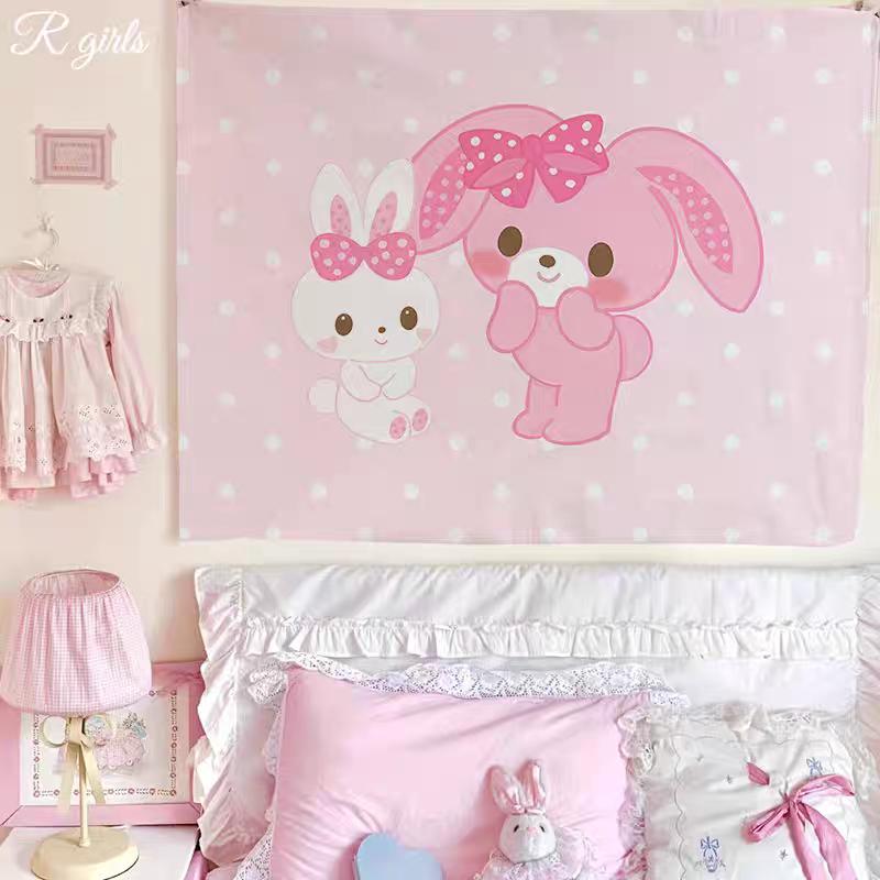 Cartoon Cute Bobo Rabbit Tapestry Sanrio Girlish Background Cloth Student Bedroom Room Bedside Decoration Tapestry