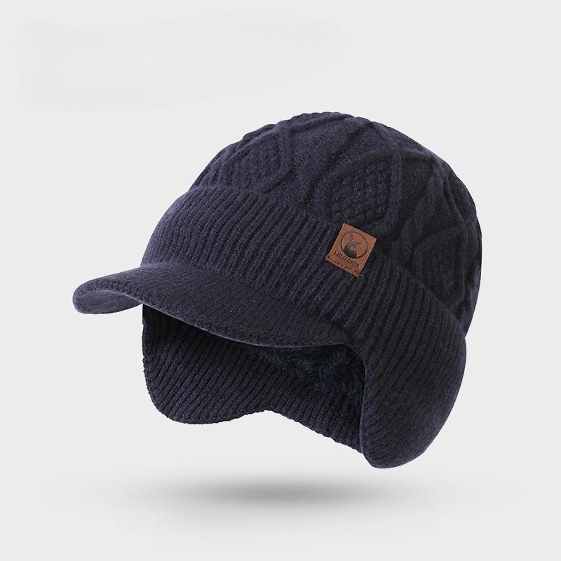 

Autumn and Winter Knitted Ear Protection Hat Unisex Fashionable Soft Peaked Cap Outdoor Cold-proof and Warm Ski Sports Hats темно-синий