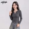 MJ STYLE Women's V-Neck Long Sleeve Ribbed T-Shirt