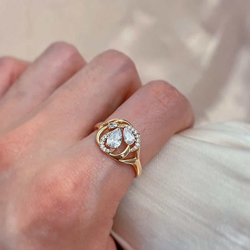 Kristallen Bloem Damesring Glanzend Wit Natuurlijk Zirkoon Roségoud Kleur Bruidsfeest Dagelijkse Sieraden Meisje Beste Cadeau
