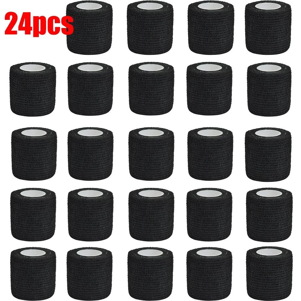 24/48pcs Black Tape Tattoo Hand Strap Anti Slip Sports Non-Woven Fabric Waterproof Disposable Self-Adhesive Elastic Bandage