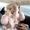 Fur collar down cotton-padded clothes for women overcome winter new cotton-padded clothes thickened warm horn buckle hooded jacket