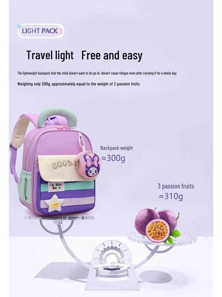 Color-Block Lightweight Spine-Protecting Cartoon Backpack for Girls