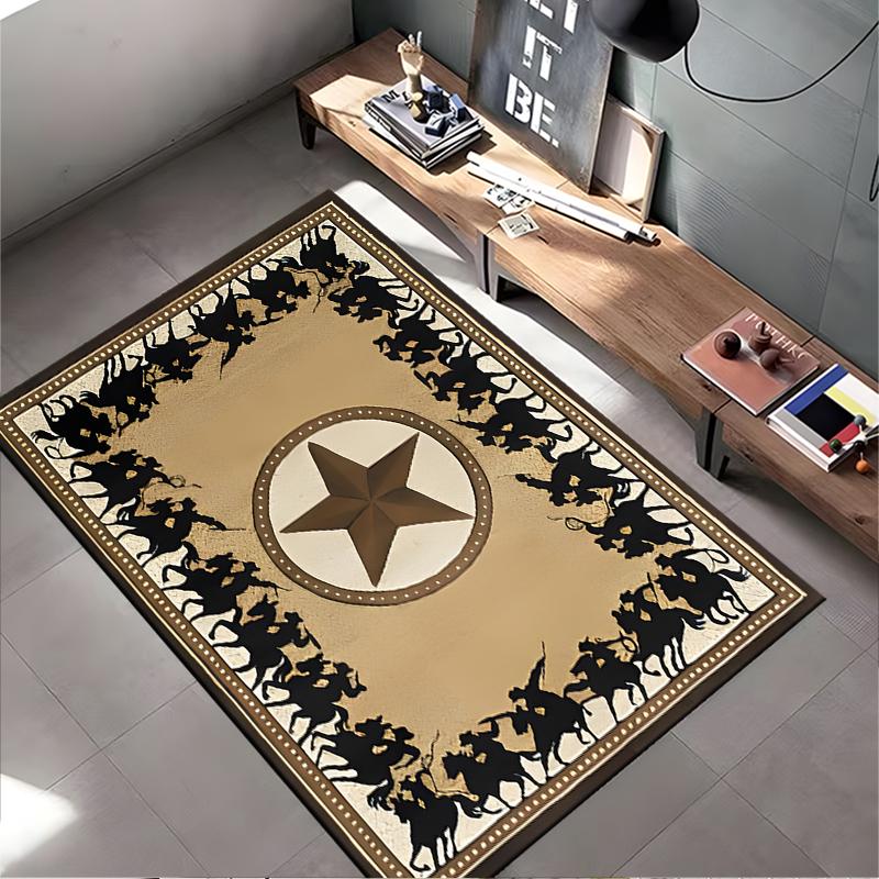Western Star with Cowboy Silhouettes Design, Non-slip Rug Suitable for Living Room and Bedroom Sofas