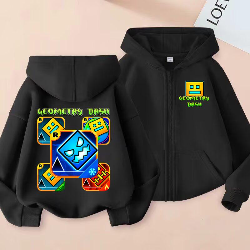 Funny Zip Up Sweatshirts Geometry Dash Hoodie Children Clothes Girls Boys Sweatshirt Zipper Hoody Baby Casual Tops Kids Outfits