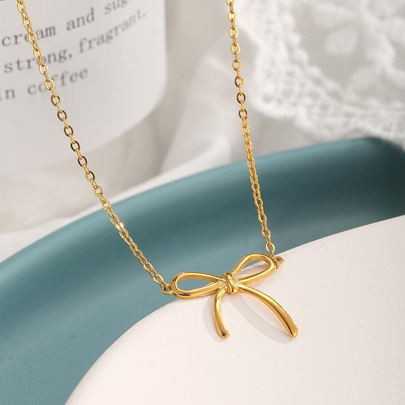 S925 Sterling Silver Bow Necklace Korean Style Fashion Simple All-Matching Girlish Clavicle Chain Jewelry