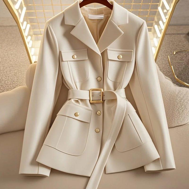 

2024 Early Autumn Women s European-Style White Fitted Blazer: Elegant, Professional, Socialite Suit Top Large абрикосовый