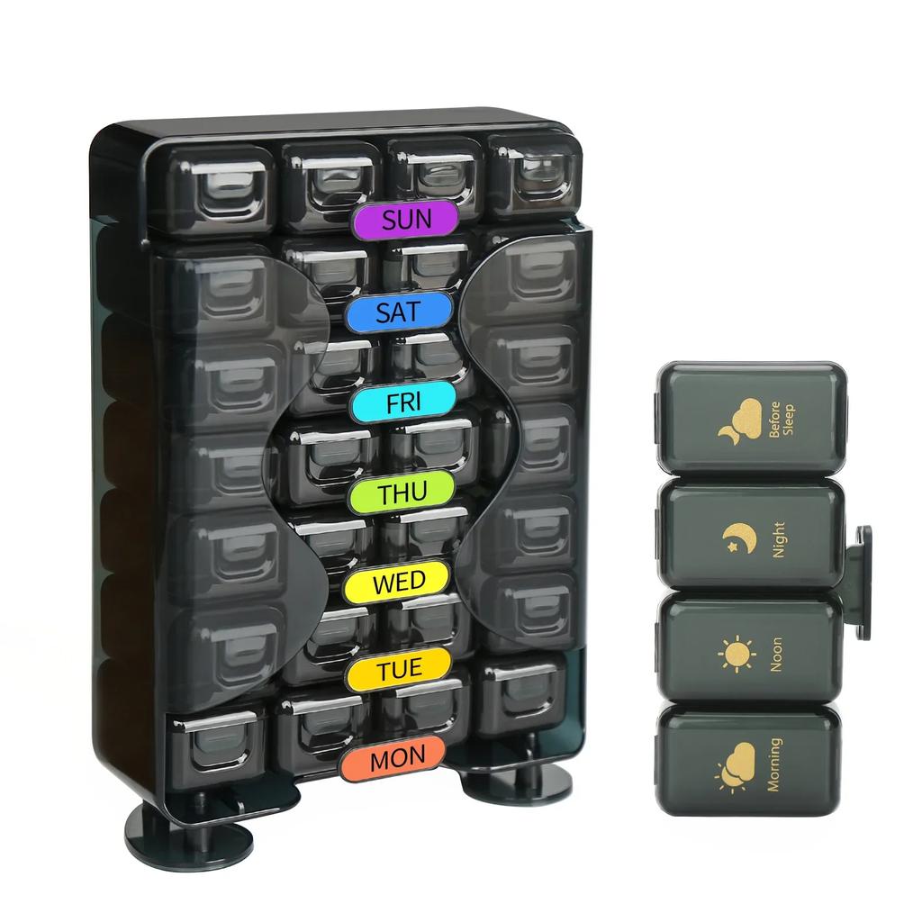 Seven Days a Week Early, Mid and Late To Remind 28 Large Capacity Pills Dispensed Mini Carry the Elderly Medicine Box