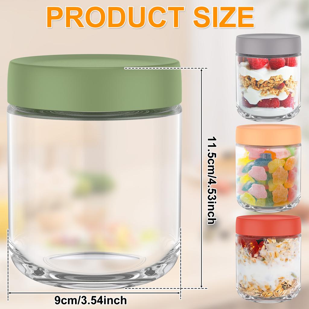 4Pcs Overnight Oats Jar Clear Glass Storage Jar with Sealed Lids Leakproof Fruit Yogurt Storage Containers Food Storage Tank
