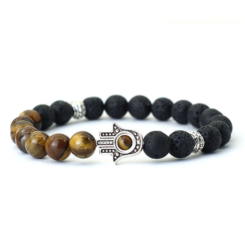 New Men Strand Bracelet Classic Fatima Braclet Natural Volcanic Rock Braslet Meditation Tibetan Brazalete Armband Herren Pulsera