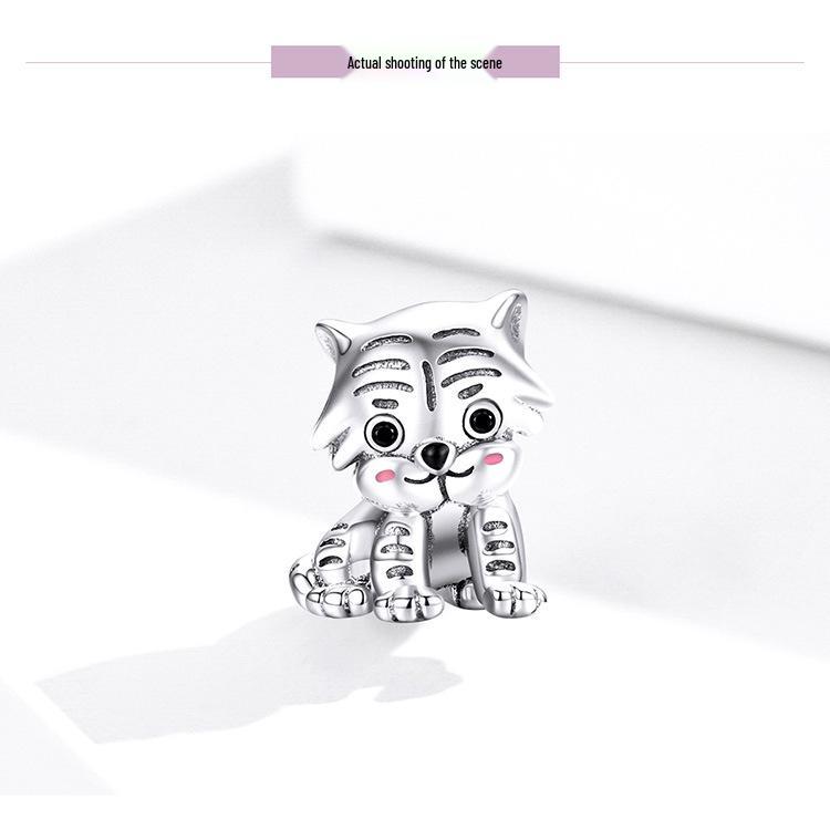 Yinziyun S925 Silver Little Tiger Bead - DIY Cute Animal Bracelet Charm SCC1573