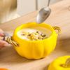 Cute Pumpkin Binaural Bowl With Lid Creative Ceramic Stew Cup Household Children'S Rice Bowl High Value Breakfast Pudding Small Bowl