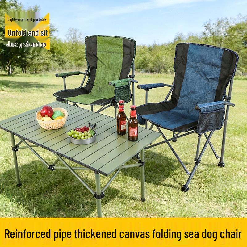Folding Sea Dog Outdoor Chair with Hard Armrests - Portable Beach, Fishing, and Picnic Seat