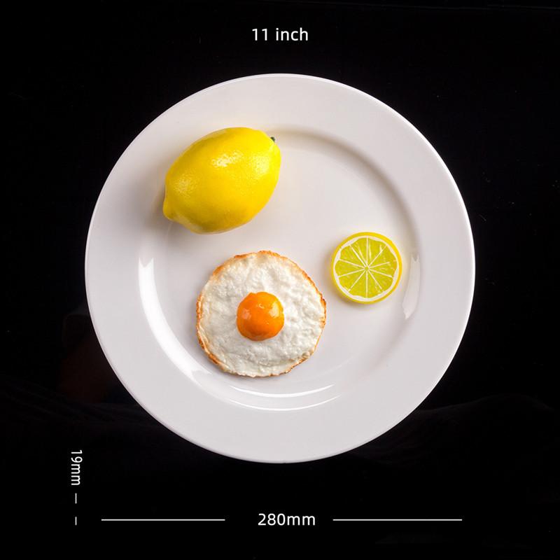 Bílé melaminové tácy na steaky, kulaté talíře, západní jídlo, talíř, svačina, snídaně, večeře, jídelní soupravy, hotel, domácnost