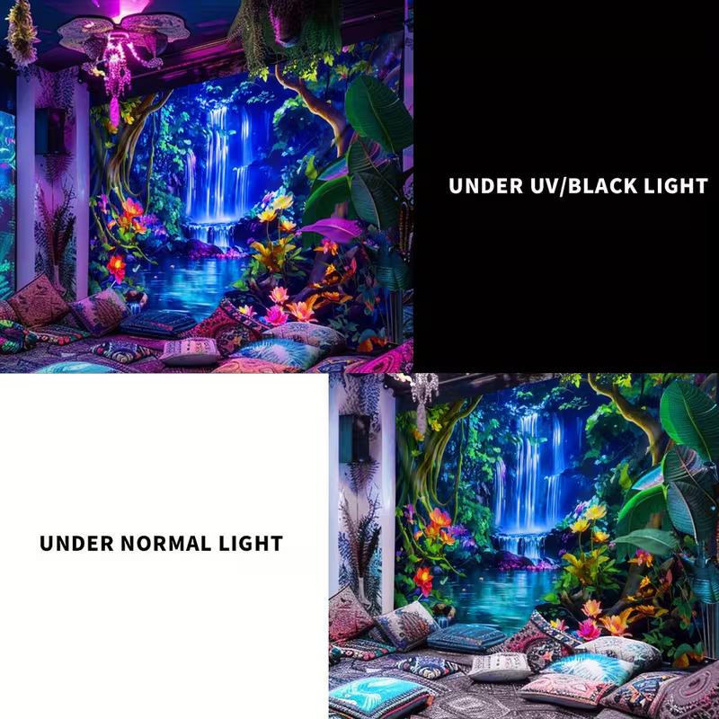 2D Blacklight Waterfall Tapestry Psychedelic Forest Wall Hanging for Bedroom Decor