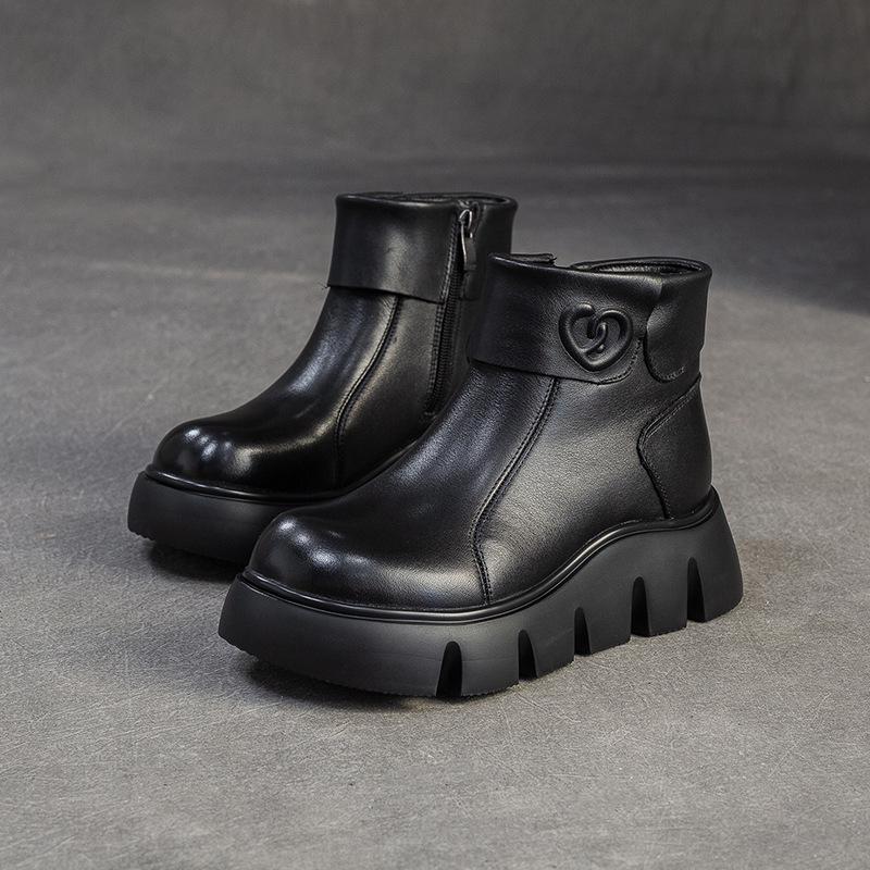 Johnature Warm Plush Women's Cotton Boots Retro Commuter Versatile Round Toe Thick Soled Ankle Boots