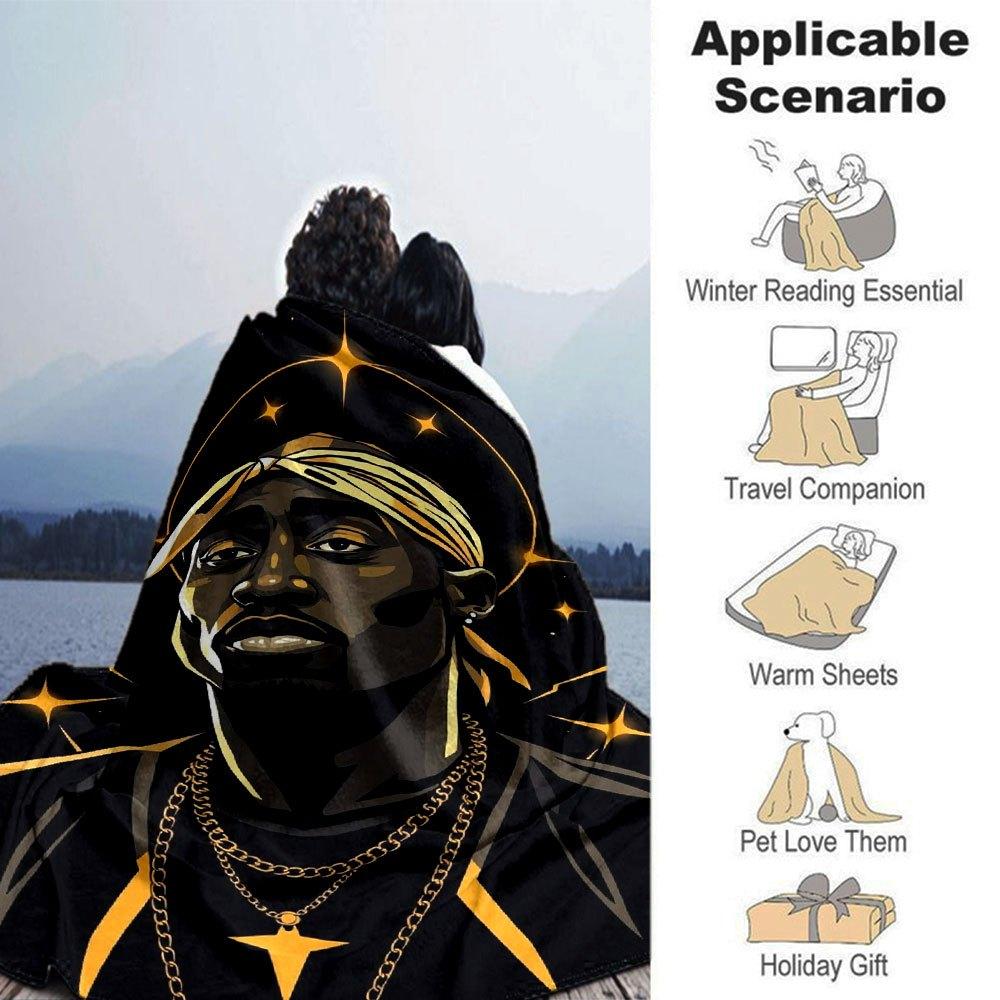 1pc 2PacHip Hop Blanket Soft Lightweight All Season Multi Purpose Throw for Sofa, Bed, Office & Picnics, French Style with Iconic Album Art & Quotes
