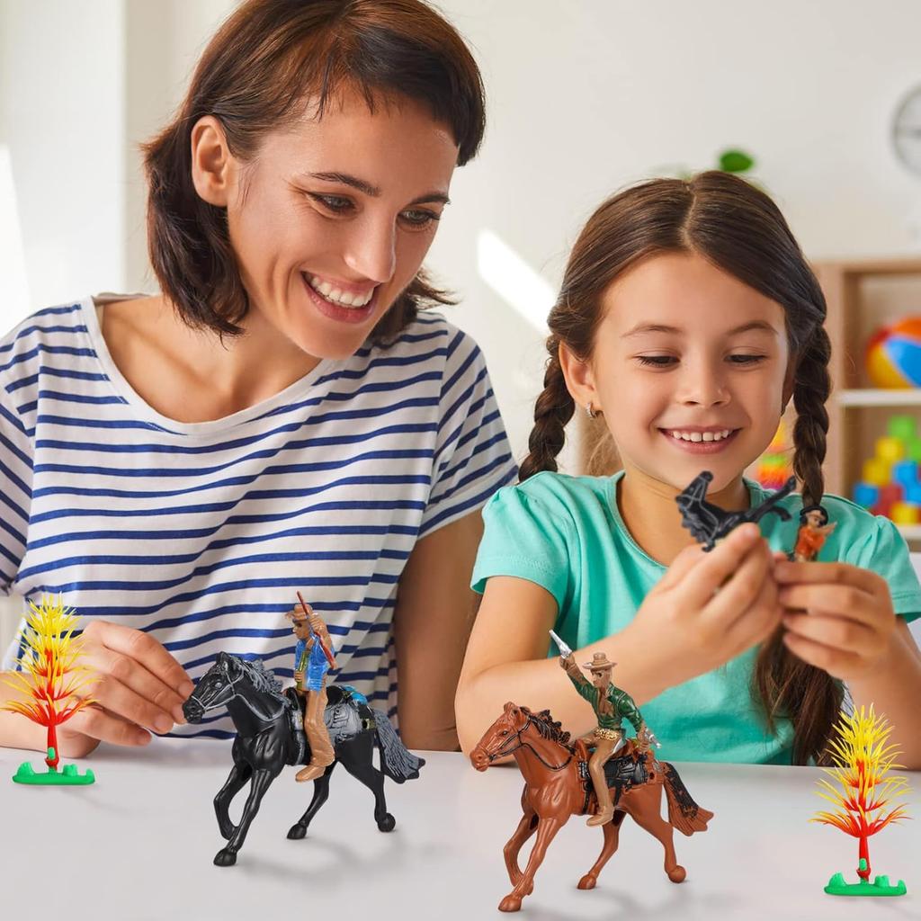 4pcs Horse Riding Figurine Plastic Farm World Character Model Toys Action Figure House Games for Kids Animal Collection (Random Color)