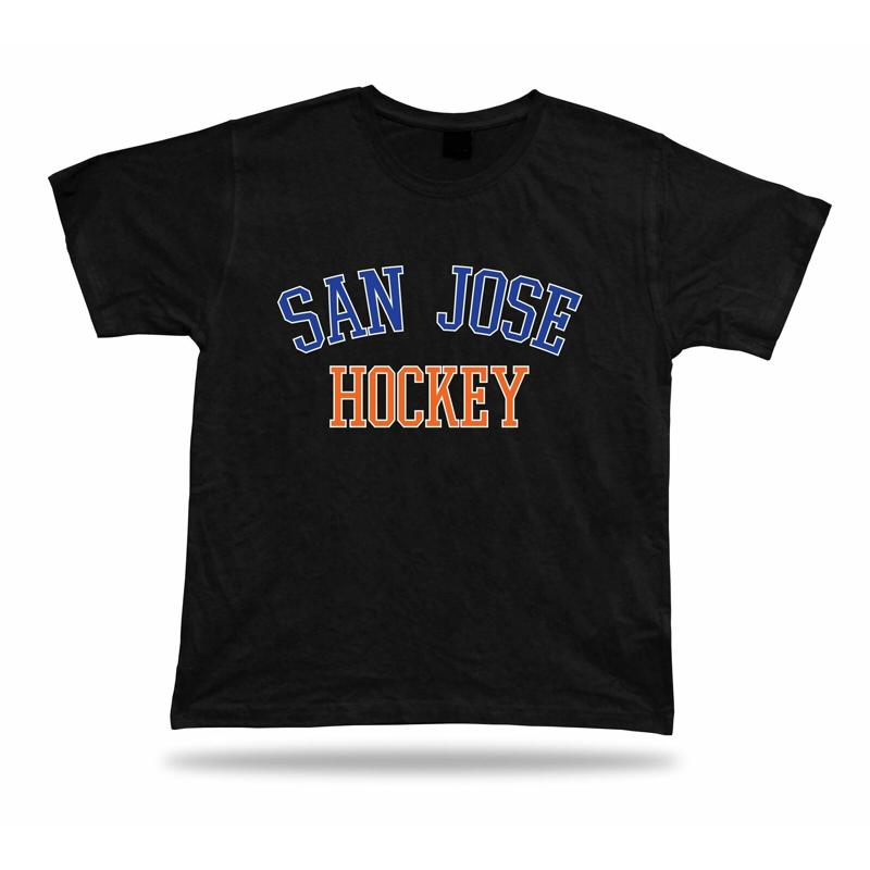 SAN JOSE HOCKEY t shirt tee blue black white orange SJ USA ice apparel winter