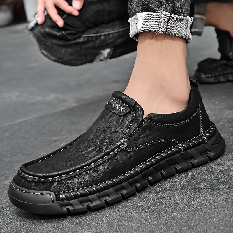 Men's Wide Slip-On Leather Shoes - Business Casual, Soft Sole, Large Sizes 45-46, Genuine Leather