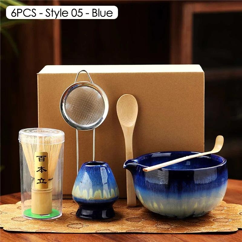 6PCS Matcha Tea Set Ceramic Matcha Bowl Bamboo Whisk Scoop Teaspoon Sifter Vintage Song Dynasty Tea Ceremony Kit