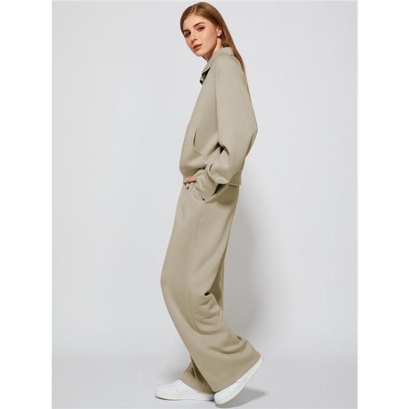 Women's  Half-Zip Sweatshirt And Wide Leg Pants Casual Loungewear Set