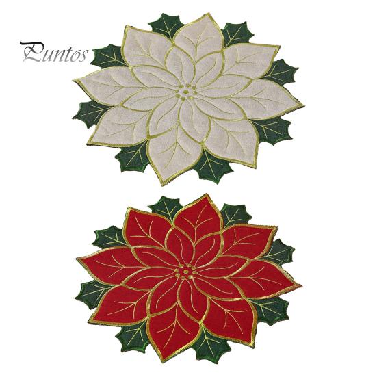 Christmas Table Placemats for Dining Floral Leaf Placemat Table, Decorative Polyester Fabric Round Mats Home with Festive Leaves Design Party