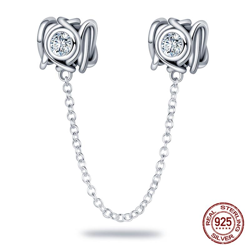 Chaîne de sécurité Argent Sterling 925 Nouveau 100% Argent Sterling 925 Floral Chaîne de sécurité avec fermeture éclair pour femmes originales
