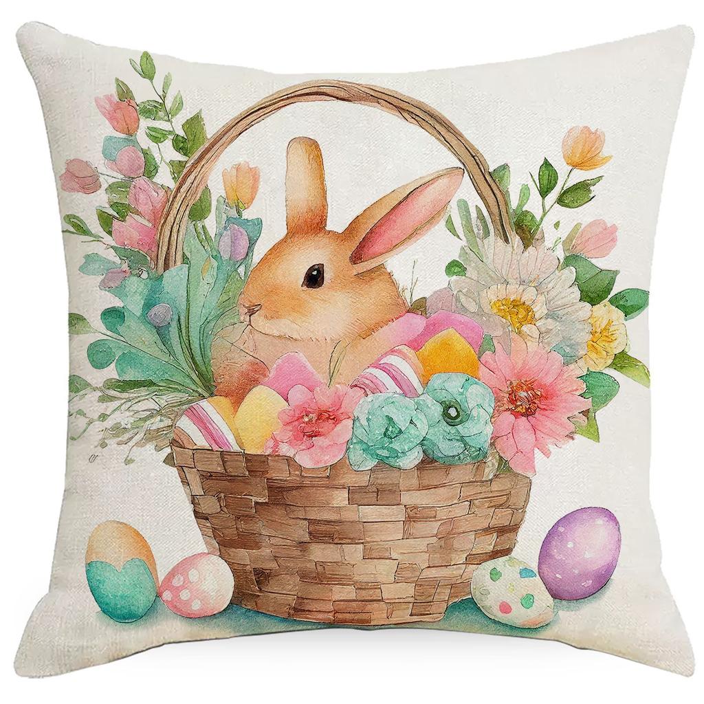 New Easter Pillowcase Spring Retro Rabbit Easter Egg Decorative Pillow Sofa Cushion Cover