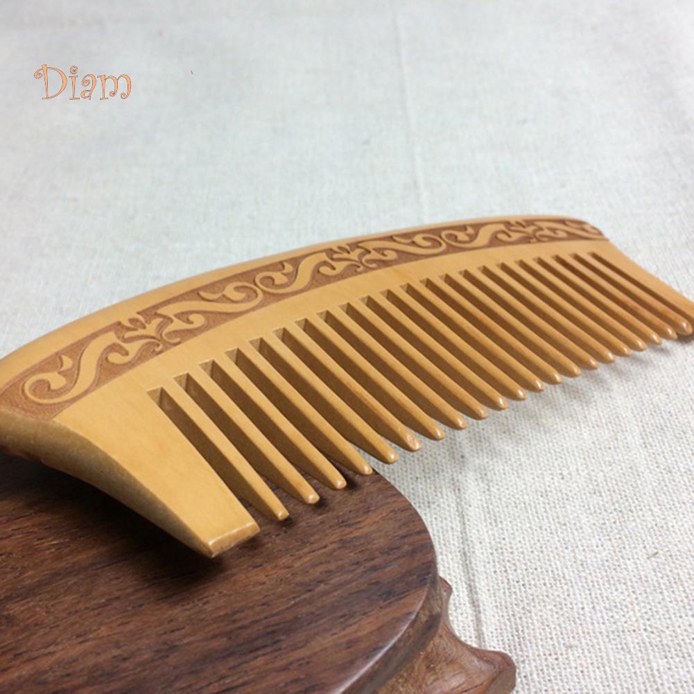 NO.INS Double Sided Carving Natural Peach Wood Comb Anti Static Hair Styling Tool Hair Comb Massage