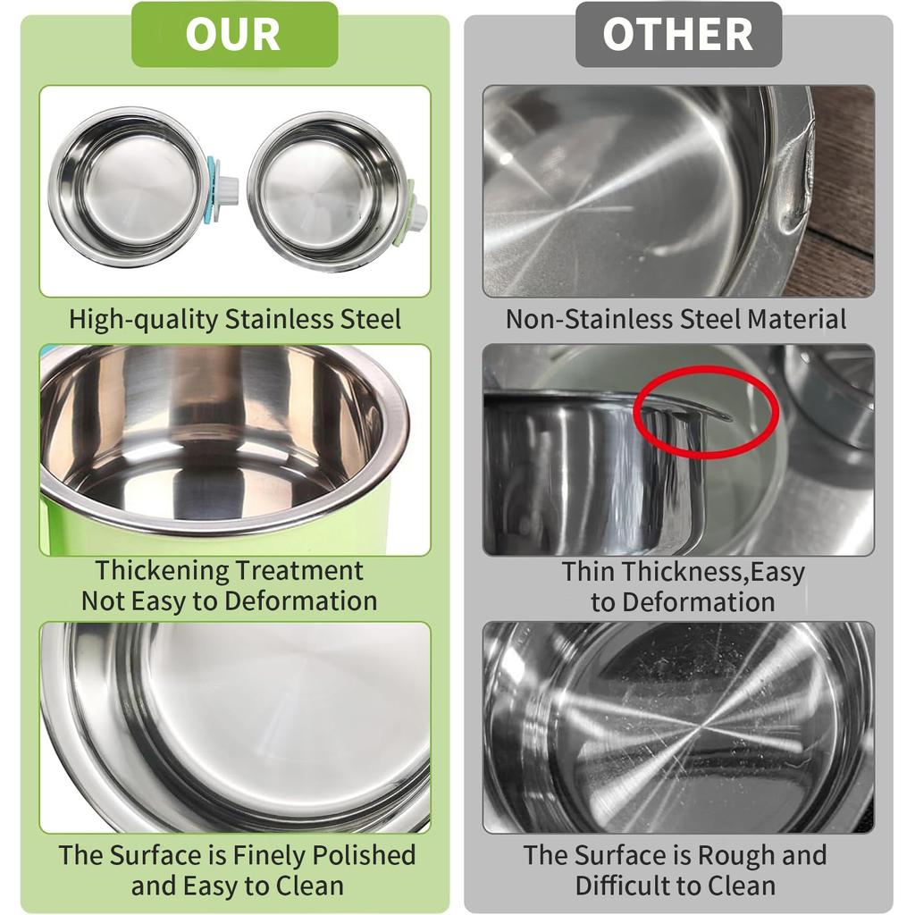 Dog Bowl, Removable Stainless Steel Hanging Pet Kennel Cage Bowl Food & Water Feeder Coop Cup for Puppy, Cat, Rabbit