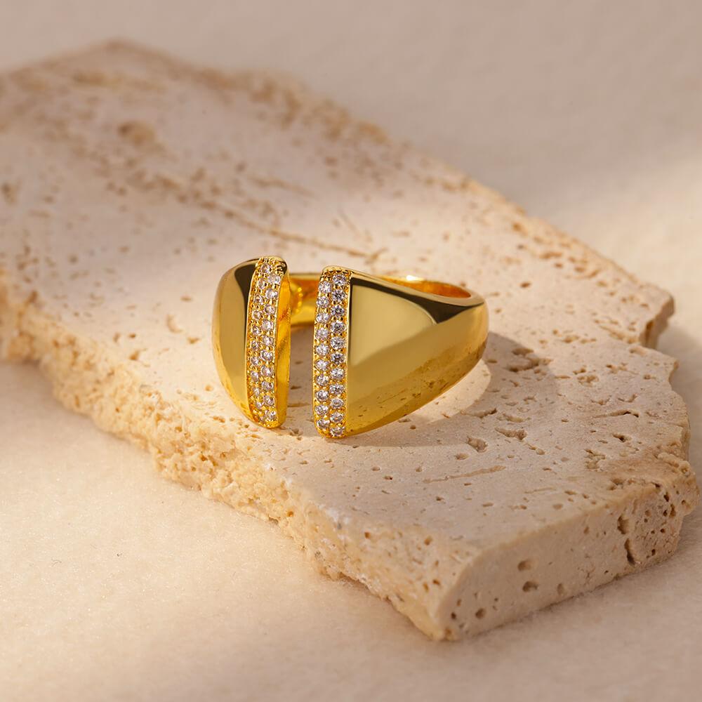 Chunky Cubic Zircon Open Rings For Women Stainless Steel Gold Color Ring Luxury Jewelry Gift anillos mujer