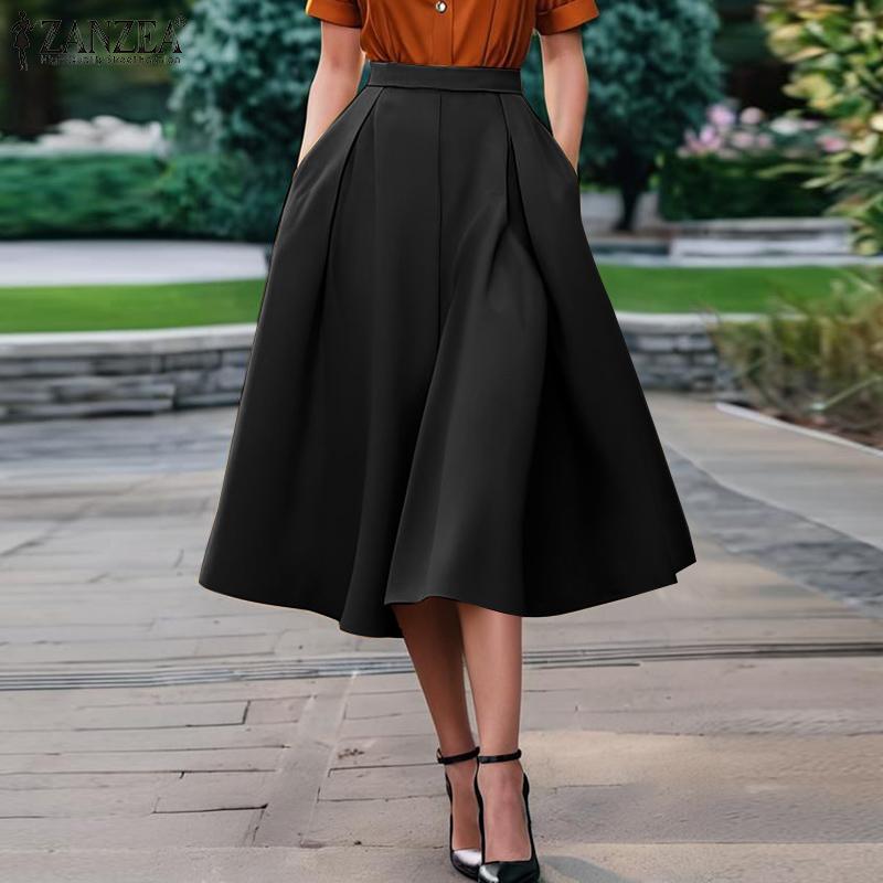 ZANZEA Womens Summer Casual Solid Color A-Line Skirts