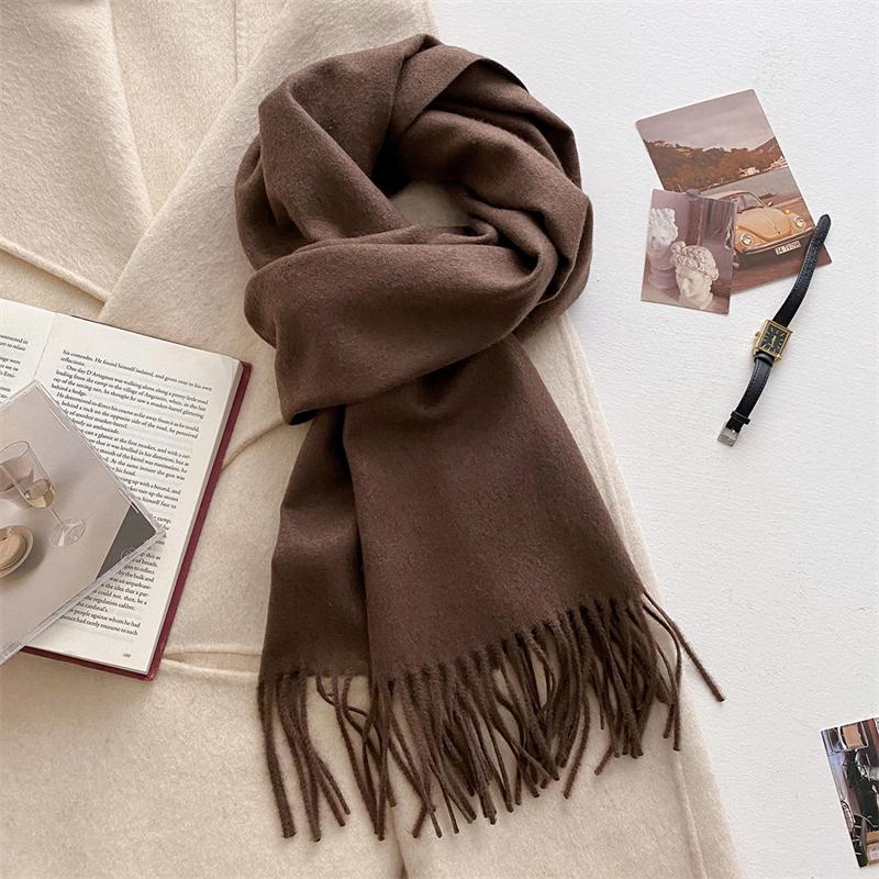 Luxury Wool Scarf For Women Fashion Warm Cashmere Scarves Korean Style Solid Knitted Shawl Wrap Pashmina Bandana Christmas Gift