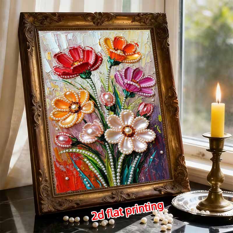 Tela Pittura Perle Fai-da-te Design Floreale Kit Pittura con Perline 3D Brillante Artigianato Creativo per Tempo Libero Decorazione Parete Soggiorno