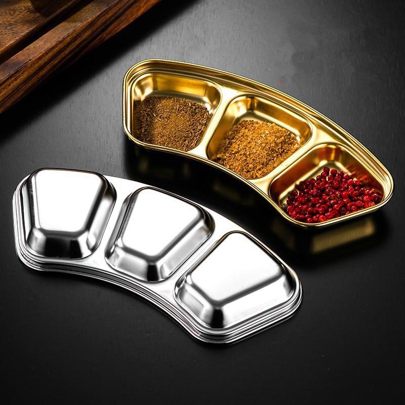 304 Edelstahl Fächerförmige Gewürzplatte Barbecue Dip-Saucenplatte Dickes 1/2/3 Fächer Design Für Einfache Saucenkontrolle