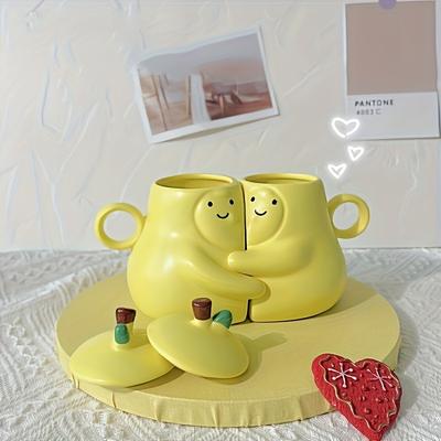 Keramik-Paartasse, Heiß Nie Teilen Umarmung Birnen-Design, Isolierbecher mit Deckel, Nur Handwäsche, Wiederverwendbarer Mehrzweck-Trinkbecher, Niedliches Bizarres Geschenk