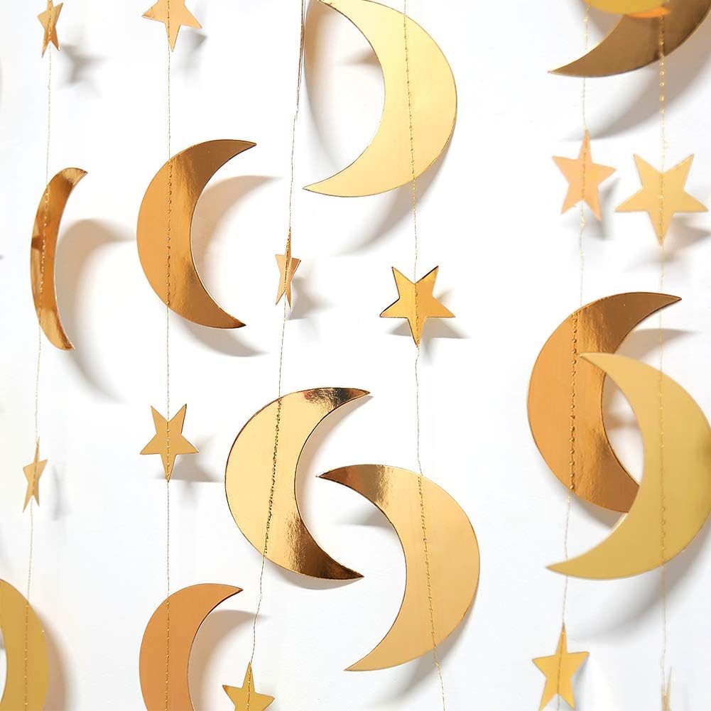 Decor365 Gold Moon Star Garland Ramadan Decorations Twinkle Little Star Two The Moon Birthday Party Decoration Whimsical Decor Starry New Year Eve