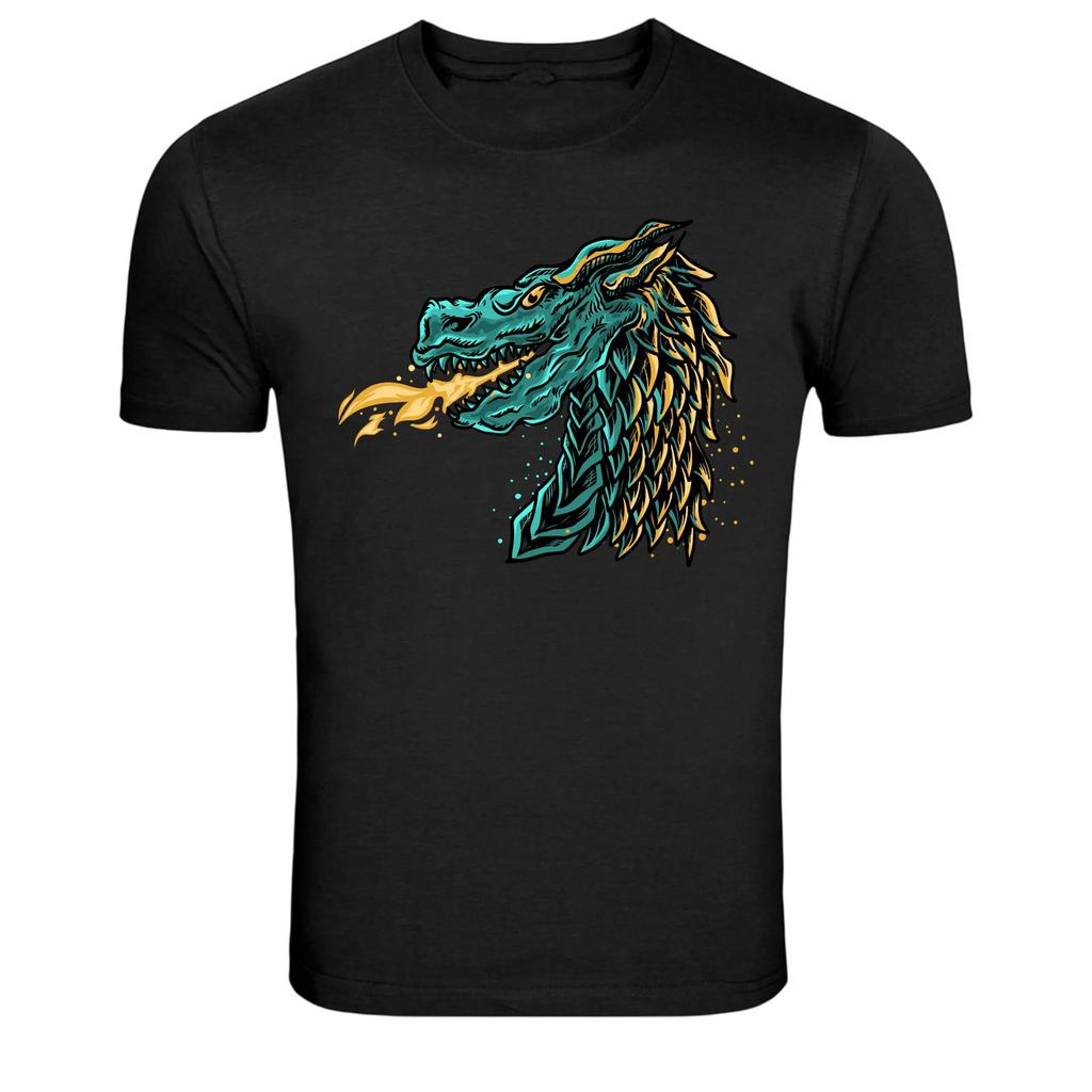 Green Fire Dragon Head Fantasy Creature Graphic T-Shirt