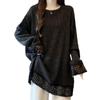 Plus Size Velvet Lace Patchwork Long Sleeve T-shirt for Autumn/Winter - Loose Fit, Flaw-Concealing, Slimming Design