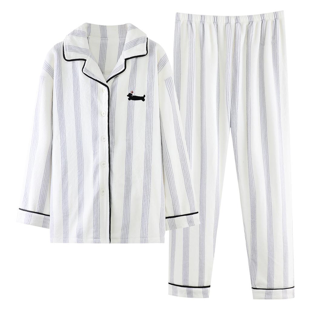 Flannel Pajamas Women'S Autumn And Winter Long-Sleeved Cardigan Thickened Fleece Coral Fleece Loungewear Set