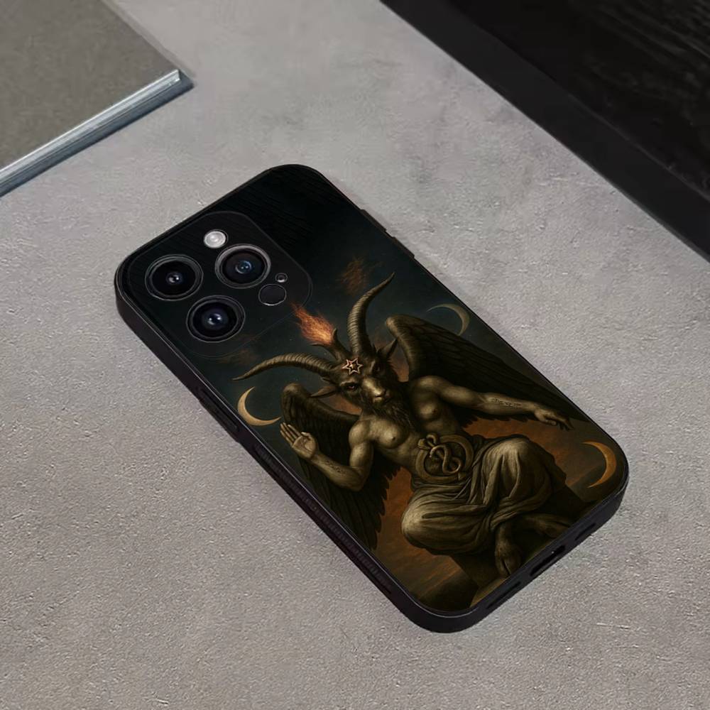 Satanic Goat Satan Devil Phone Case For iPhone 16,15,14,13,12,11 Plus,Pro Max,XS,X,XR,SE,Mini,8,7,Soft Silicone Black Cover