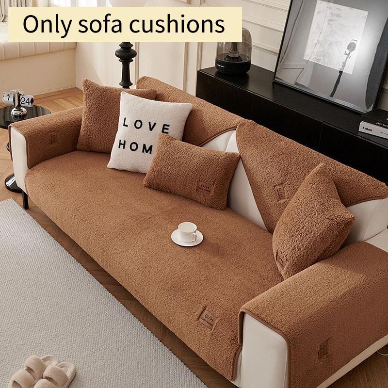 Lamb Wool Sofa Cover Plush Soft Warm Cushion Couch Protector Thicken Non-Slip Solid Color Slipcover for Living Room Decor Modern