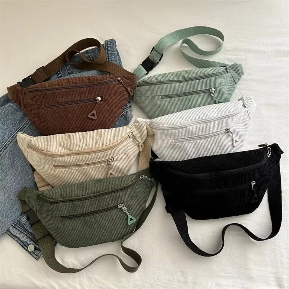 Modische Große Kapazität Hüfttasche Braun Cord Anti-Diebstahl Brusttasche Umhängetasche Damen