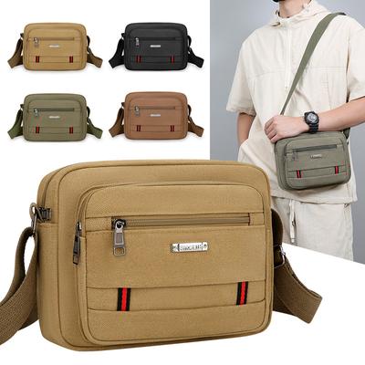 New Men's Shoulder Bag Business Multi Layer Simple Canvas Bag with Large Capacity and Light Tide Messenger Bag.