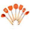 Durable Wooden Handle Silicone Kitchenware 7-Piece Set: Non-Stick Spatula & Spoon