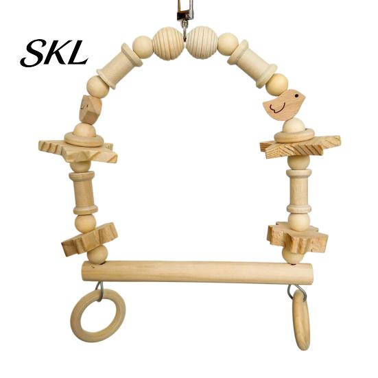 Parrot Beak Care Toy Bird Swing Perch, Wooden Blocks Chew Toy, Beaded Arch Chewing Accessory Swing, Cage for Lovebird Budgie Cockatiel Conure