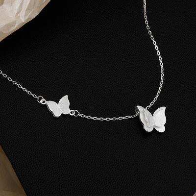 Choker Necklaces for Women 925 Silver Double Butterfly Elegant Charm Pendants Necklace Statement Jewelry Dz693